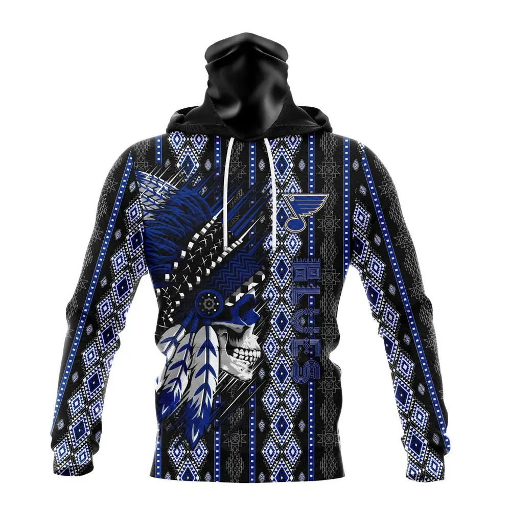 NHL St. Louis Blues Special Skull Native Design St2301 Mask Hoodie