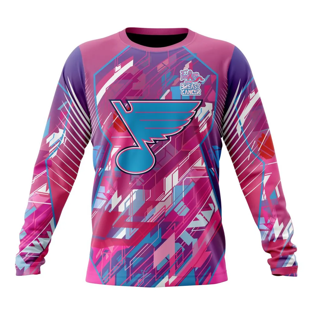 NHL St. Louis Blues | Specialized Design I Pink I Can! Fearless Again Breast Cancer Long Sleeved Sweatshirt 