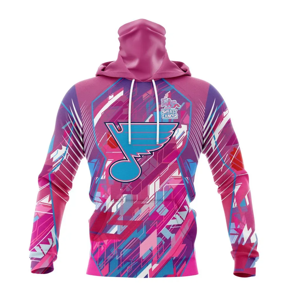 NHL St. Louis Blues | Specialized Design I Pink I Can! Fearless Again Breast Cancer Mask Hoodie