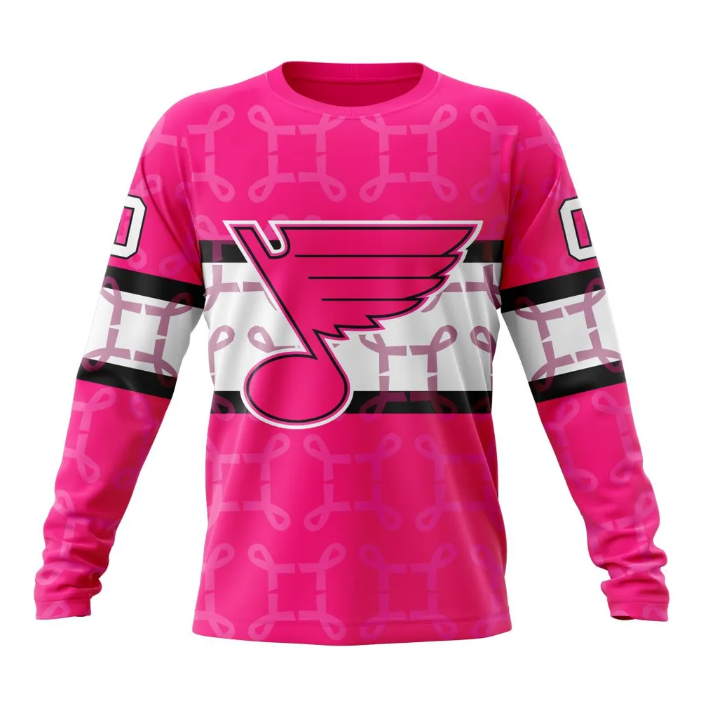 NHL St. Louis Blues | Specialized Design I Pink I Can! In October We Wear Pink Breast Cancer Long Sleeved Sweatshirt 