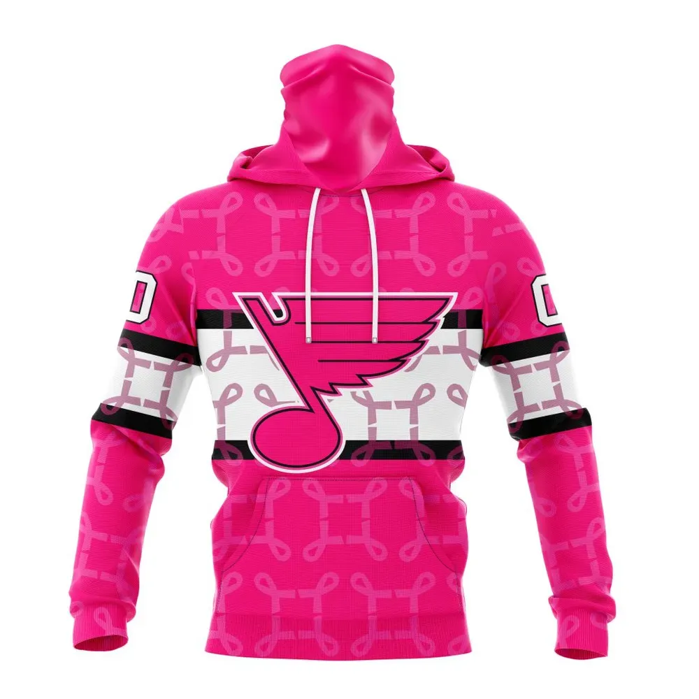 NHL St. Louis Blues | Specialized Design I Pink I Can! In October We Wear Pink Breast Cancer Mask Hoodie