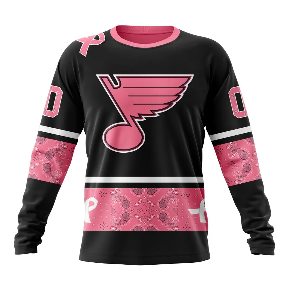 NHL St. Louis Blues | Specialized Design In Classic Style With Paisley! In October We Wear Pink Breast Cancer Long Sleeved Sweatshirt 