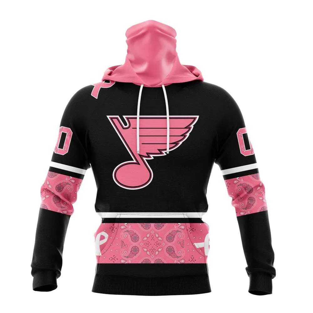 NHL St. Louis Blues | Specialized Design In Classic Style With Paisley! In October We Wear Pink Breast Cancer Mask Hoodie