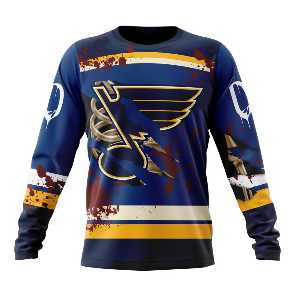 NHL St. Louis Blues | Specialized Design Jersey With Your Ribs For Halloween Long Sleeved Sweatshirt 