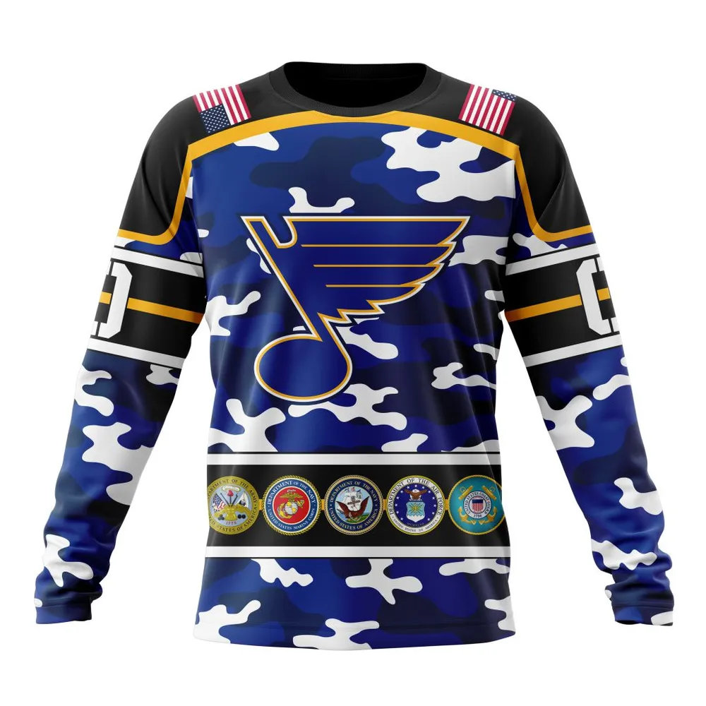 NHL St. Louis Blues | Specialized Design Wih Camo Team Color And Military Force Logo Long Sleeved Sweatshirt 