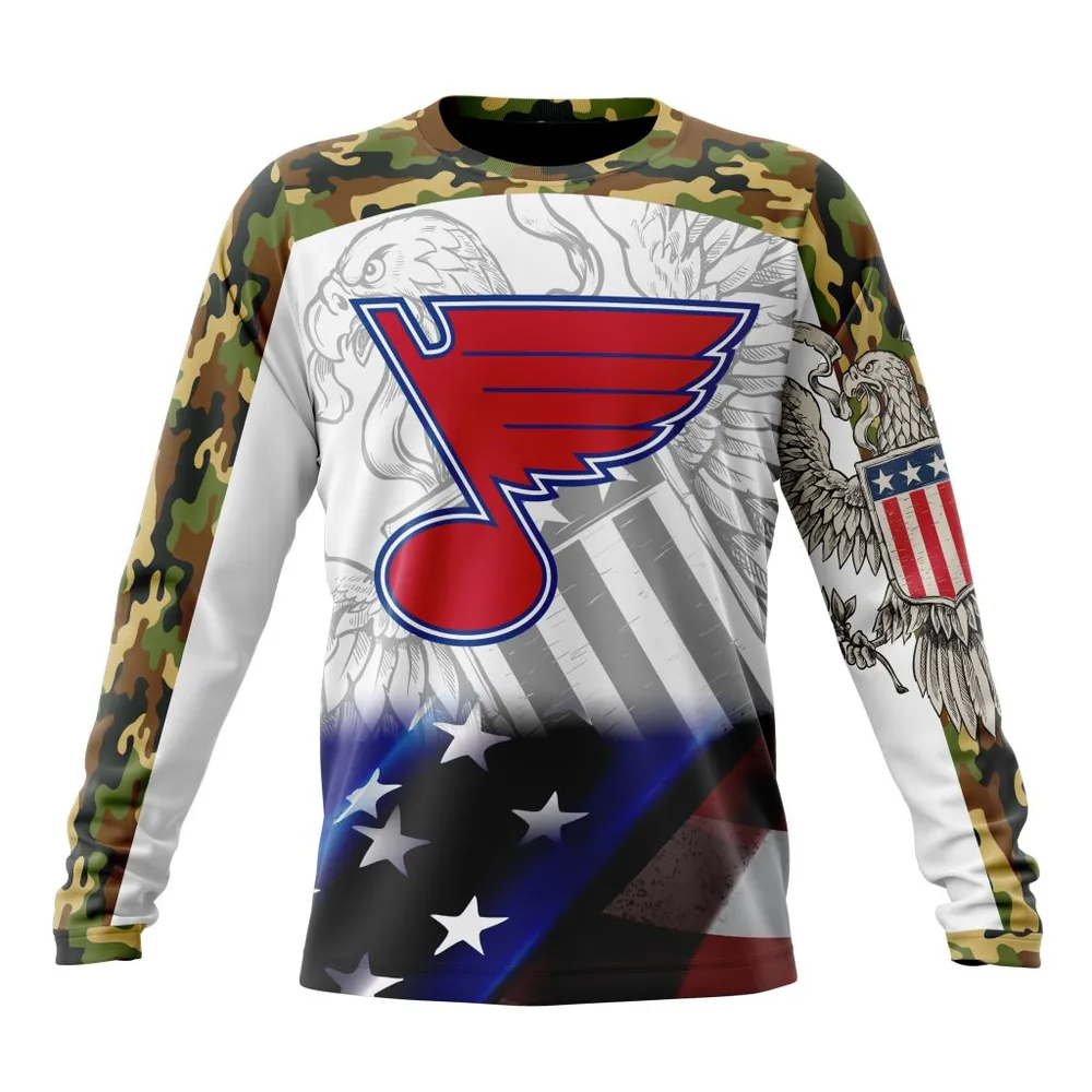 NHL St. Louis Blues | Specialized Design With Our America Flag And Our America Eagle Long Sleeved Sweatshirt 