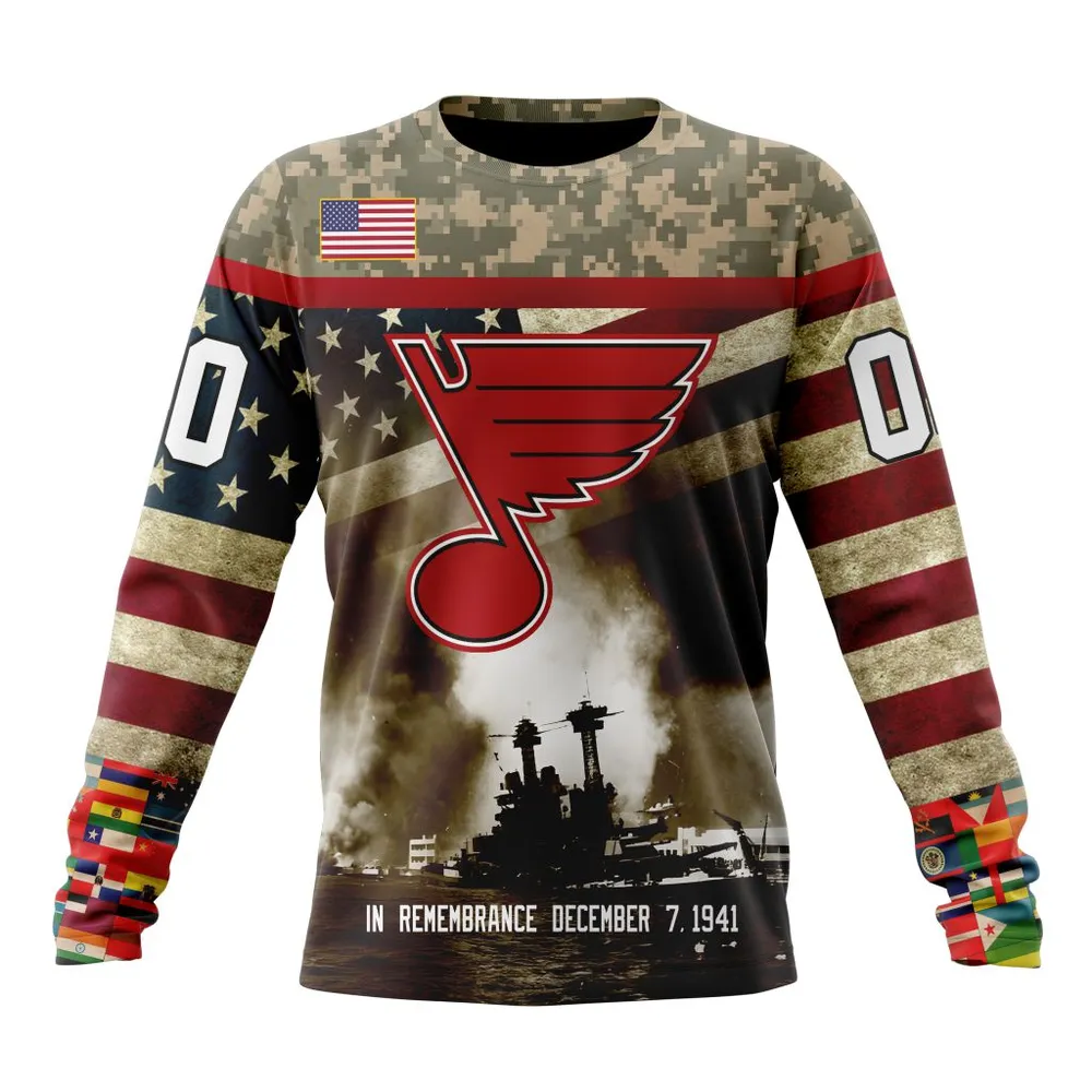 NHL St. Louis Blues | Specialized Unisex Kits Remember Pearl Harbor Long Sleeved Sweatshirt 