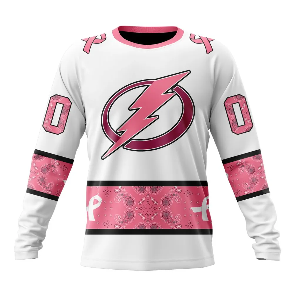 NHL Tampa Bay Lightning In Classic Style With Paisley! In October We Wear Pink Breast Cancer Long Sleeved Sweatshirt 