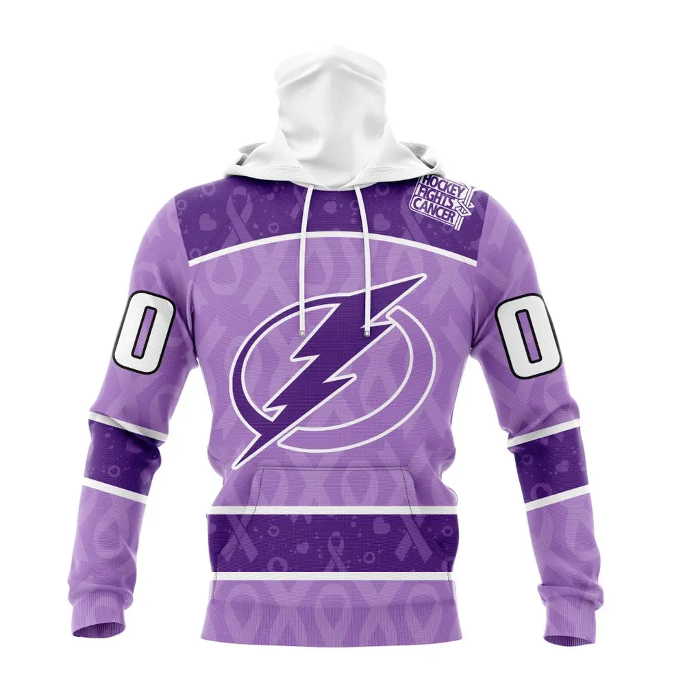 NHL Tampa Bay Lightning New Lavender Hockey Fight Cancer St2301 Mask Hoodie