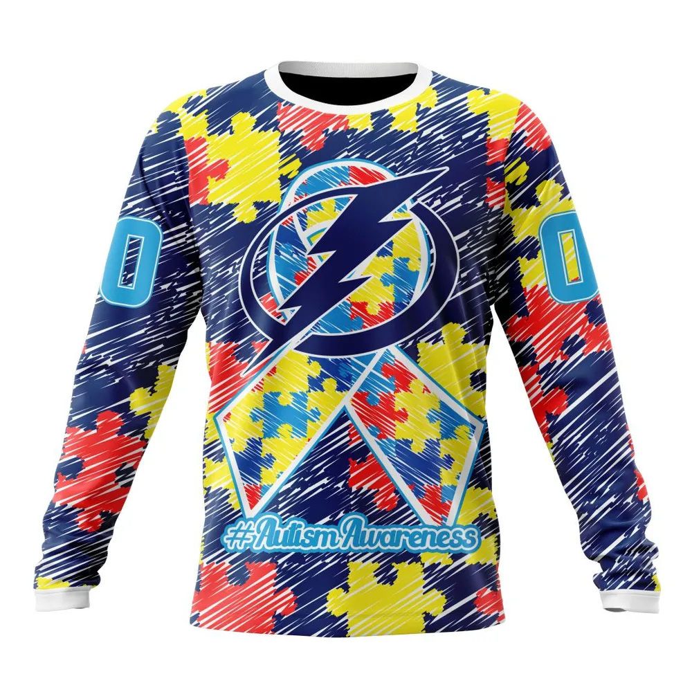 NHL Tampa Bay Lightning Special Autism Awareness Design St2201 Long Sleeved Sweatshirt 