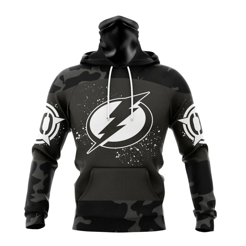 NHL Tampa Bay Lightning Special Black Camo Design For Veterans Day St2304 Mask Hoodie