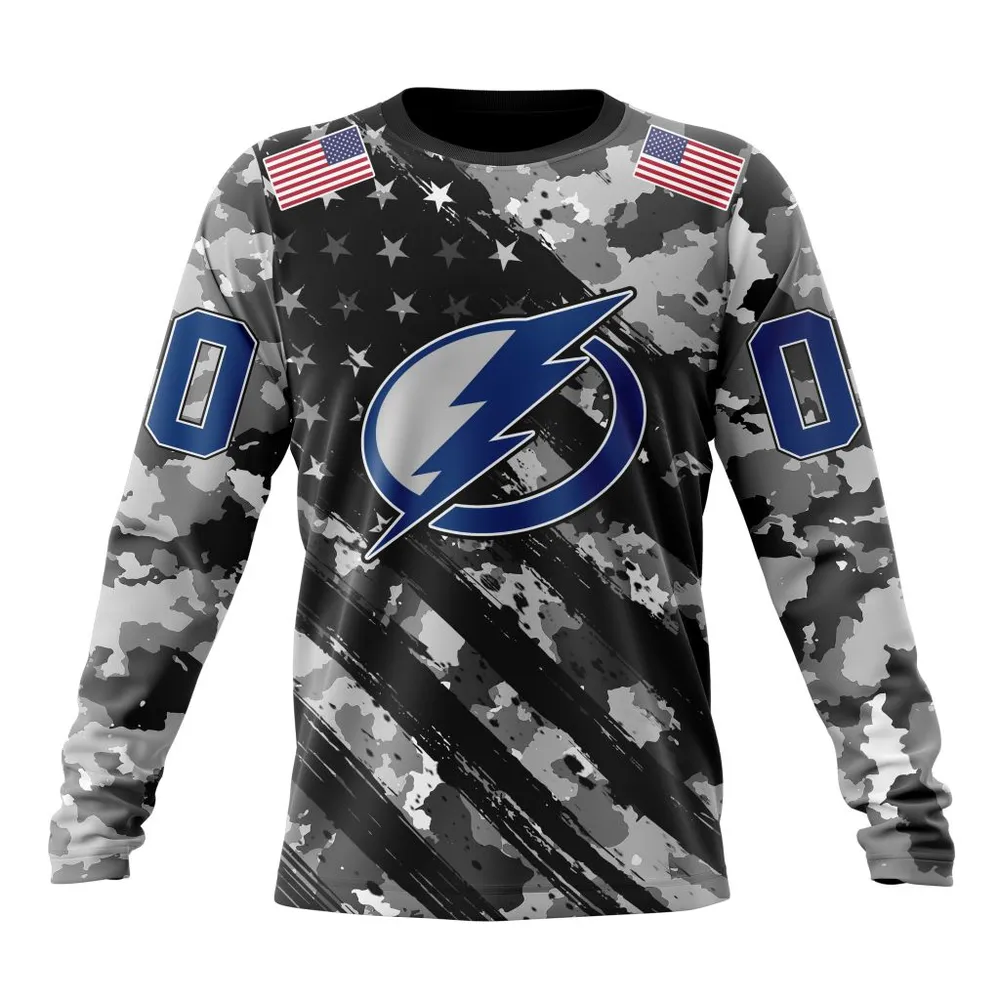 NHL Tampa Bay Lightning Special Camo Military Design St2301 Long Sleeved Sweatshirt 