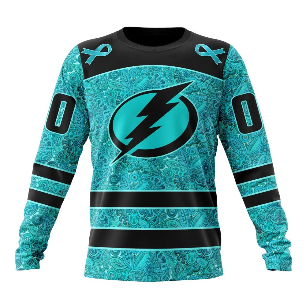 NHL Tampa Bay Lightning Special Design Fight Ovarian Cancer St2201 Long Sleeved Sweatshirt 