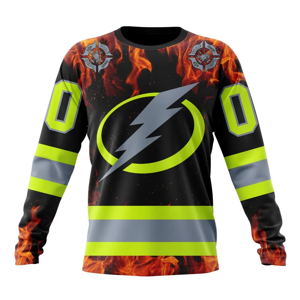 NHL Tampa Bay Lightning Special Design Honoring Firefighters St2401 Long Sleeved Sweatshirt 