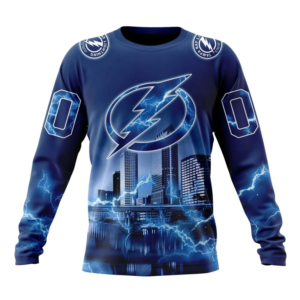 NHL Tampa Bay Lightning Special Design With Thunderstorms St2301 Long Sleeved Sweatshirt 