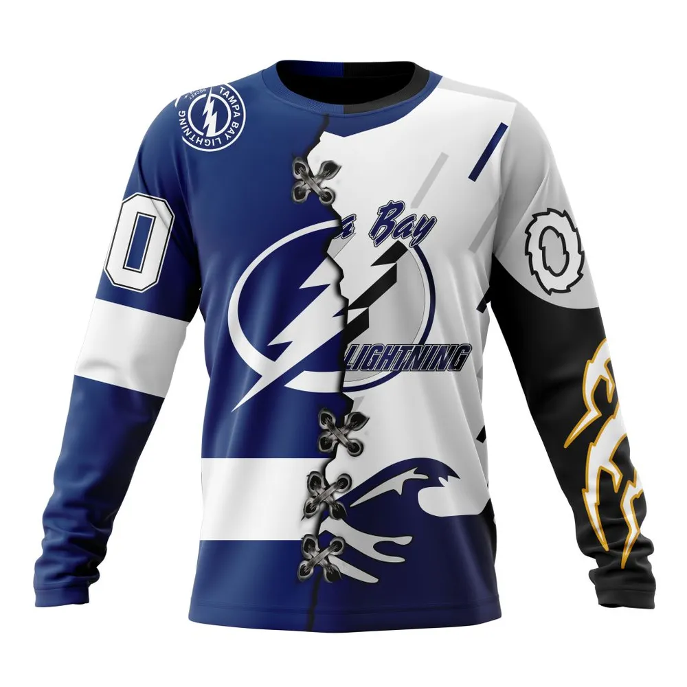 NHL Tampa Bay Lightning Special Home Mix Reverse Retro Personalized Kits Long Sleeved Sweatshirt 