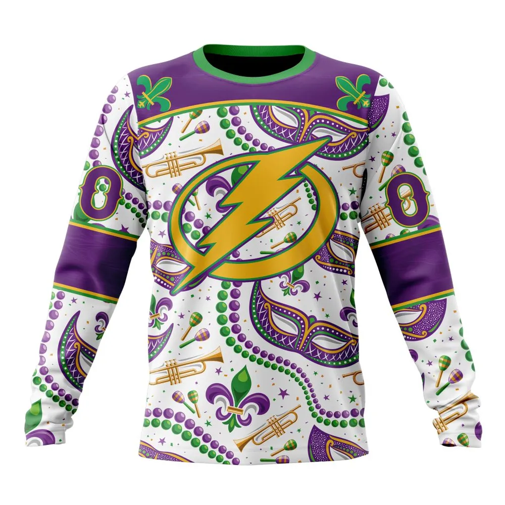 NHL Tampa Bay Lightning Special Mardi Gras Design St2401 Long Sleeved Sweatshirt 