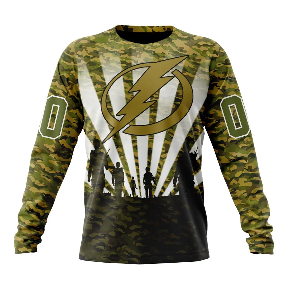 NHL Tampa Bay Lightning Special Military Camo Kits For Veterans Day And Rememberance Day St2201 Long Sleeved Sweatshirt 