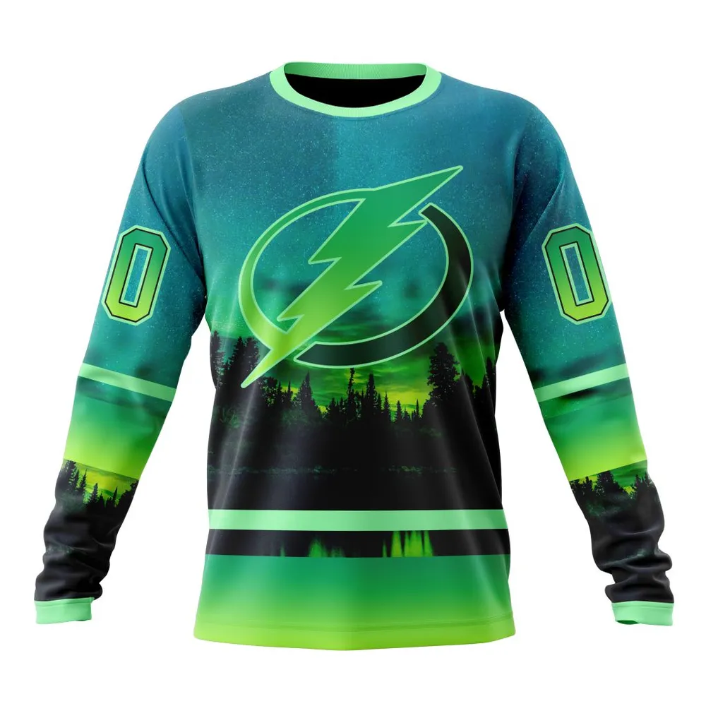 NHL Tampa Bay Lightning Special Northern Lights Design St2302 Long Sleeved Sweatshirt 