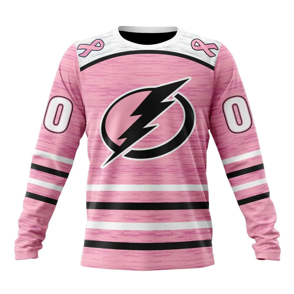 NHL Tampa Bay Lightning Special Pink Fight Breast Cancer Design St2304 Long Sleeved Sweatshirt 