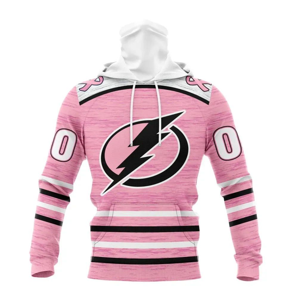 NHL Tampa Bay Lightning Special Pink Fight Breast Cancer Design St2304 Mask Hoodie