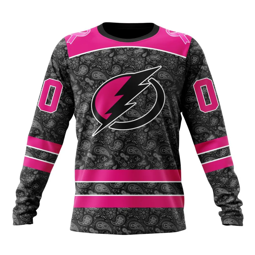 NHL Tampa Bay Lightning Special Pink In The Rink Fight Breast Cancer St2301 Long Sleeved Sweatshirt 