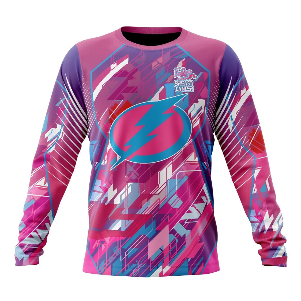 NHL Tampa Bay Lightning | Specialized Design I Pink I Can! Fearless Again Breast Cancer Long Sleeved Sweatshirt 