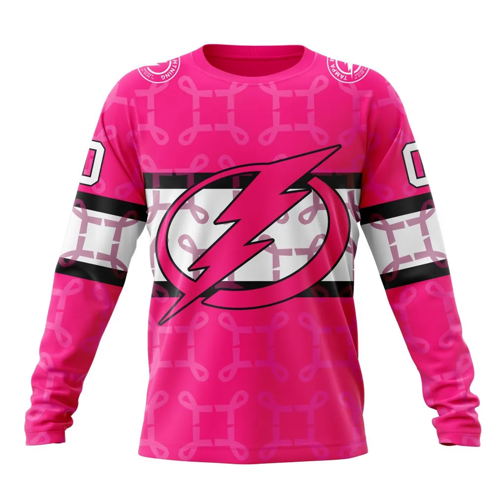 NHL Tampa Bay Lightning | Specialized Design I Pink I Can! In October We Wear Pink Breast Cancer Long Sleeved Sweatshirt 