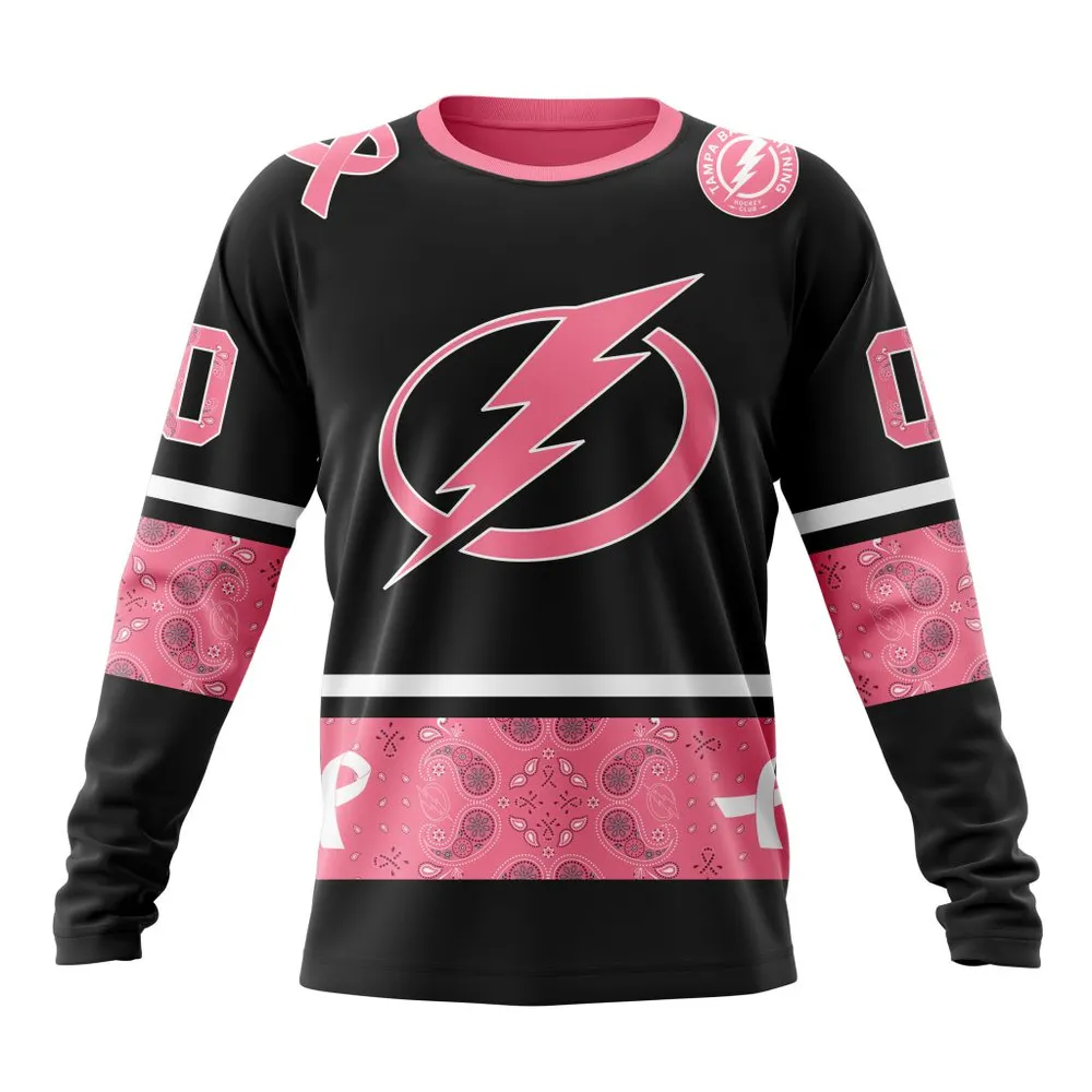 NHL Tampa Bay Lightning | Specialized Design In Classic Style With Paisley! In October We Wear Pink Breast Cancer Long Sleeved Sweatshirt 