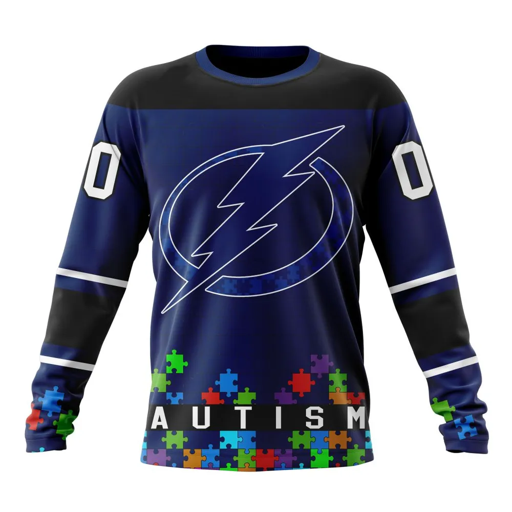 NHL Tampa Bay Lightning | Specialized Unisex Kits Hockey Fights Against Autism Long Sleeved Sweatshirt 