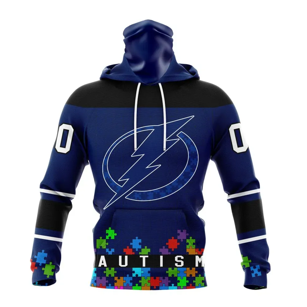 NHL Tampa Bay Lightning | Specialized Unisex Kits Hockey Fights Against Autism Mask Hoodie