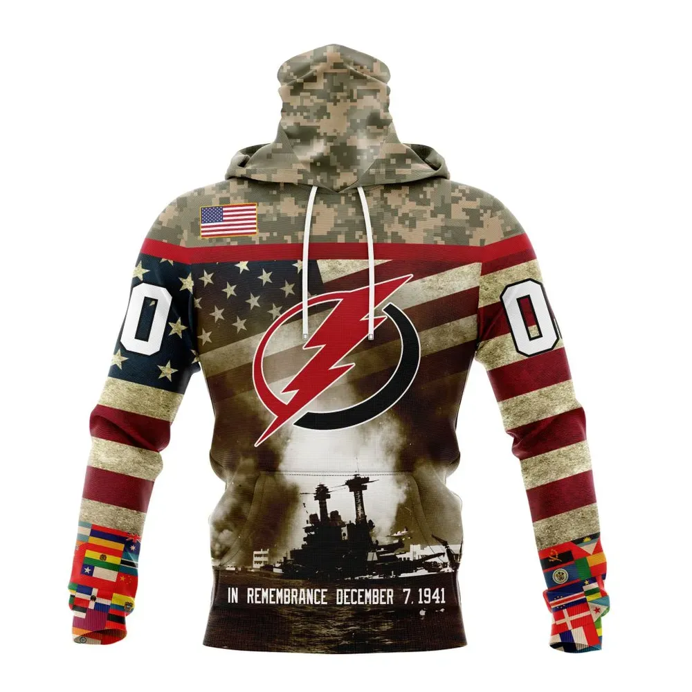 NHL Tampa Bay Lightning | Specialized Unisex Kits Remember Pearl Harbor Mask Hoodie