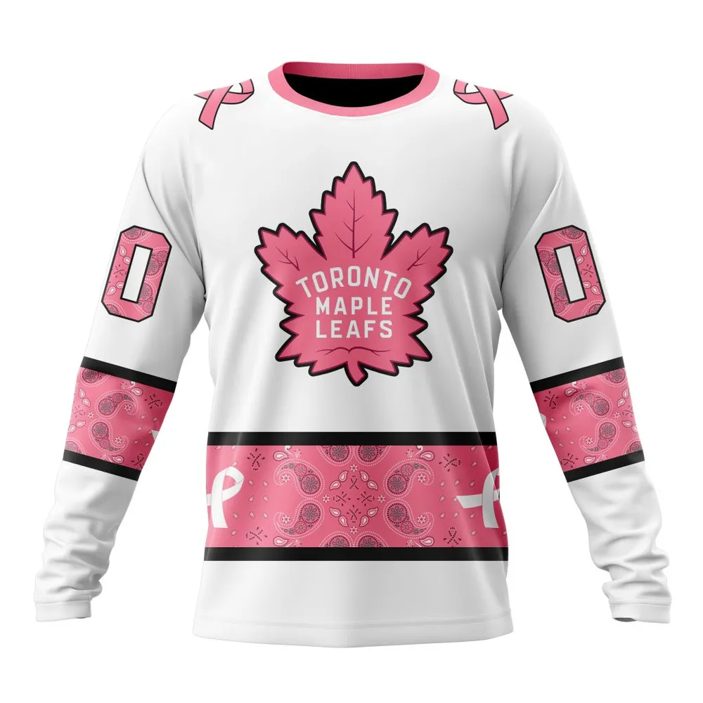 NHL Toronto Maple Leafs In Classic Style With Paisley! In October We Wear Pink Breast Cancer Long Sleeved Sweatshirt 