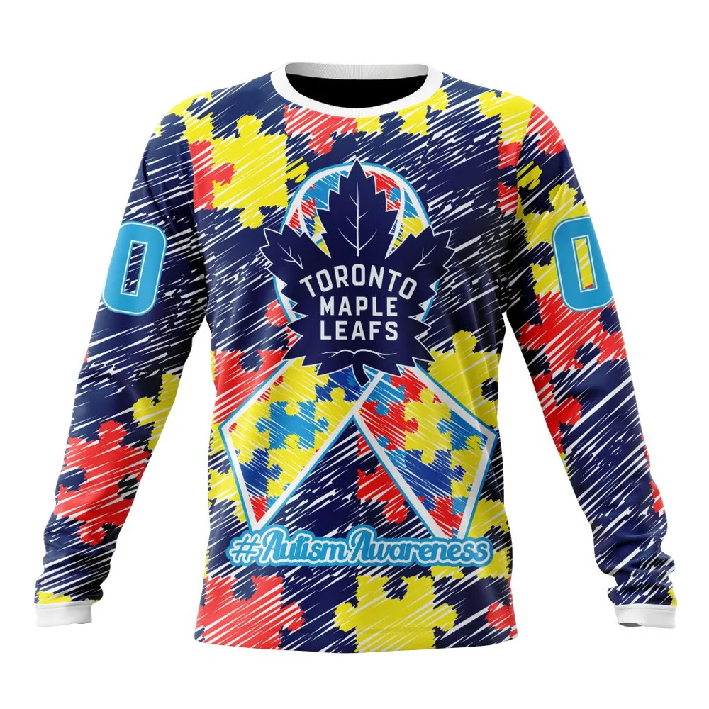 NHL Toronto Maple Leafs Special Autism Awareness Design St2201 Long Sleeved Sweatshirt 