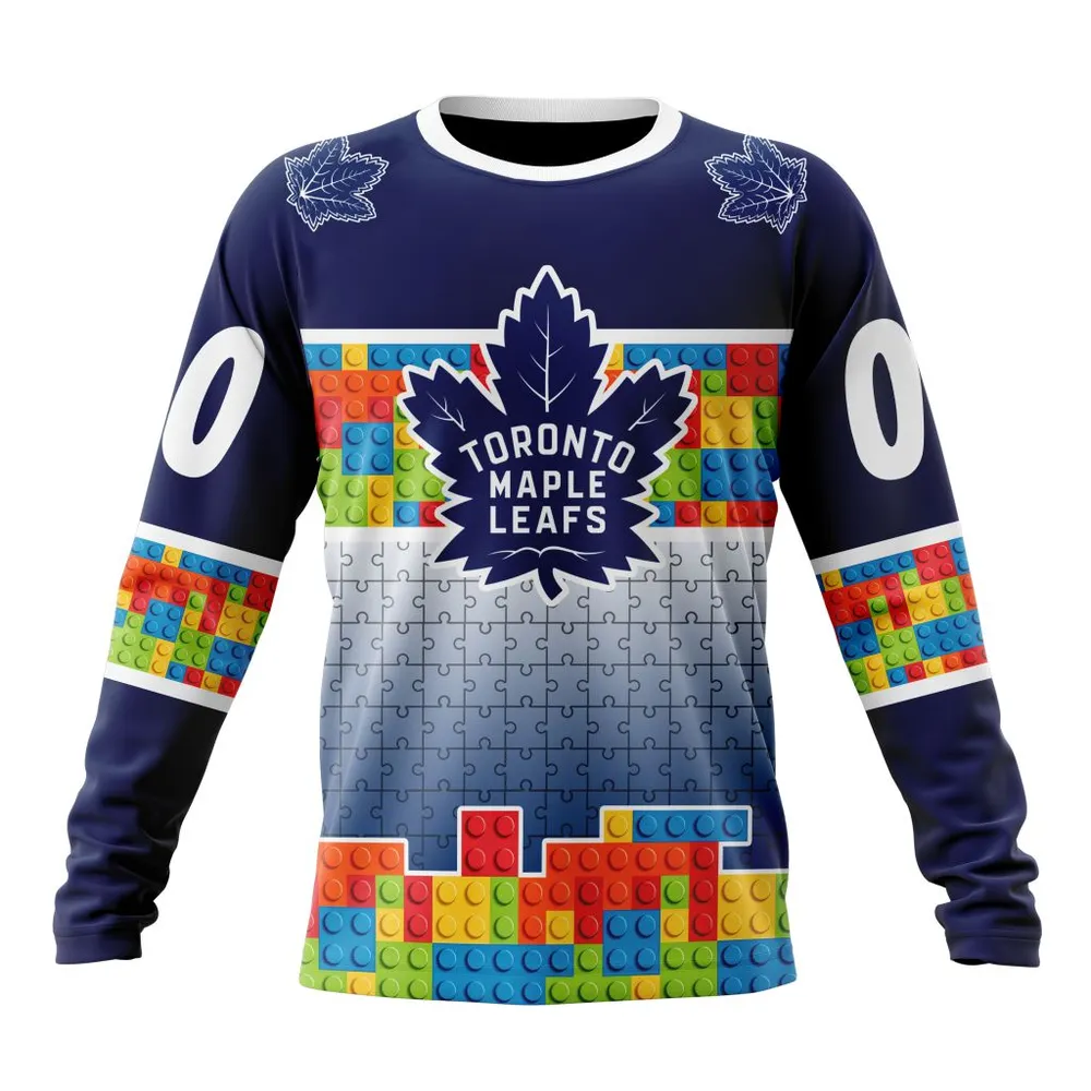 NHL Toronto Maple Leafs Special Autism Awareness Design V2301 Long Sleeved Sweatshirt 