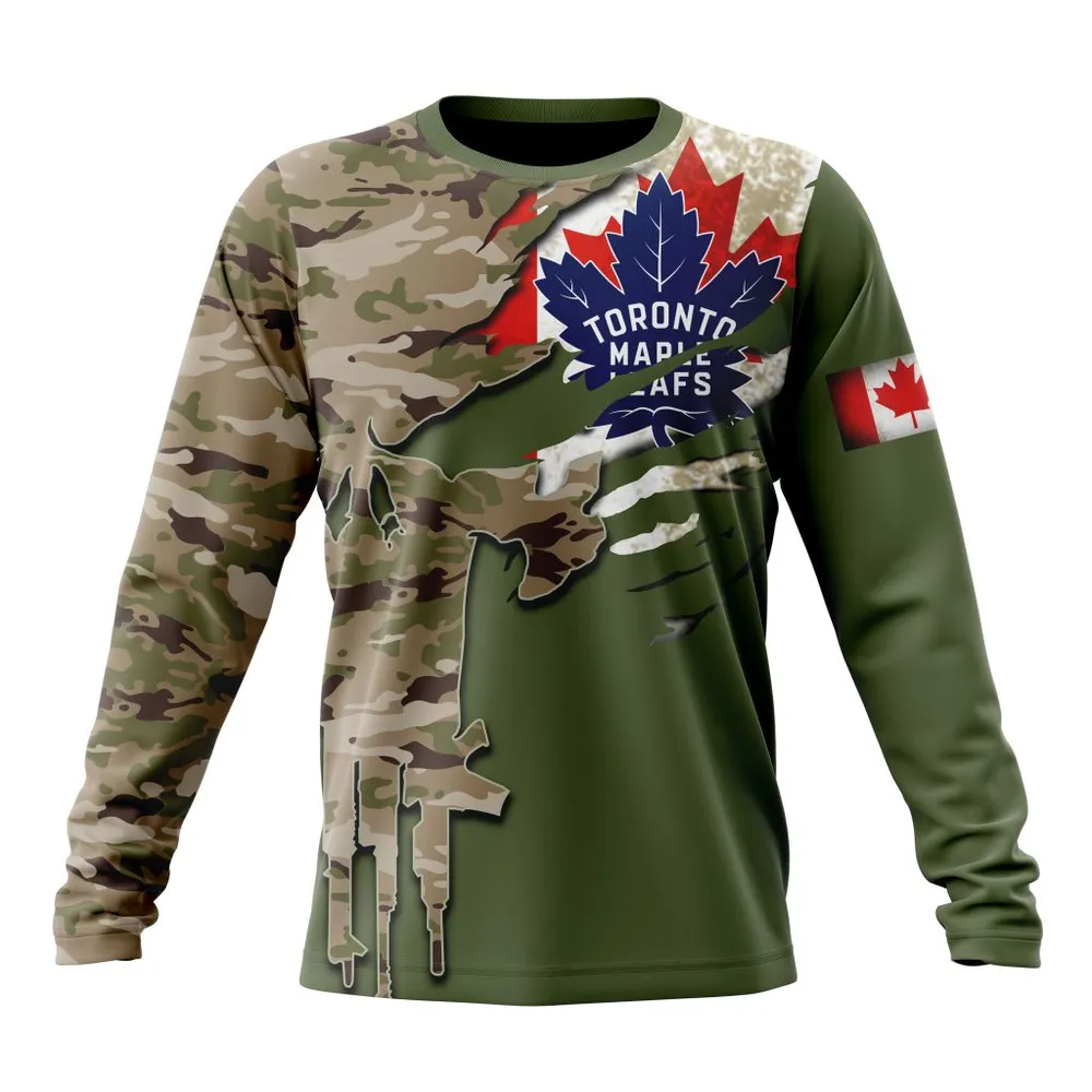 NHL Toronto Maple Leafs Special Camo Skull Design St2303 Long Sleeved Sweatshirt 