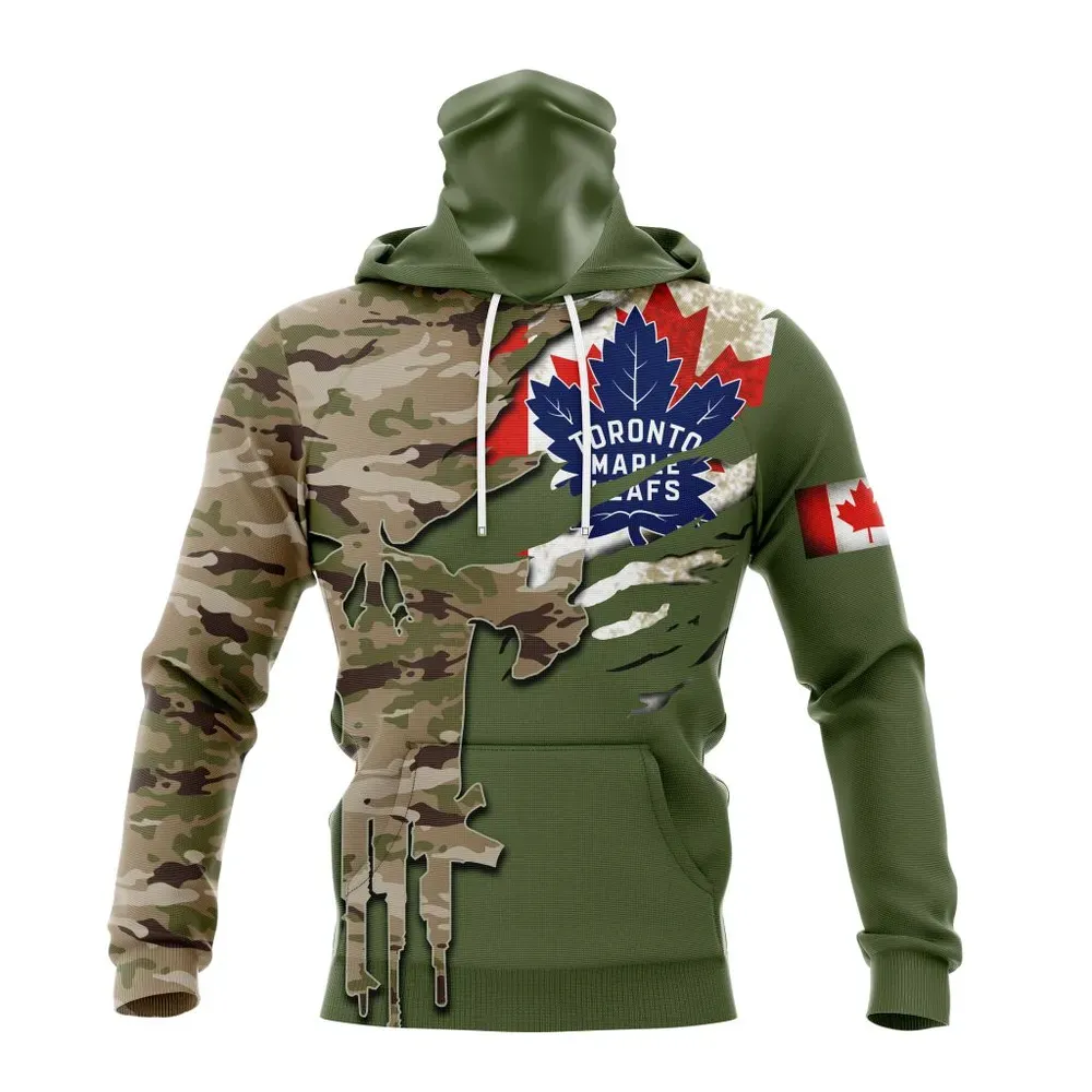 NHL Toronto Maple Leafs Special Camo Skull Design St2303 Mask Hoodie