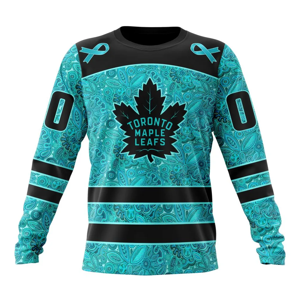 NHL Toronto Maple Leafs Special Design Fight Ovarian Cancer St2201 Long Sleeved Sweatshirt 