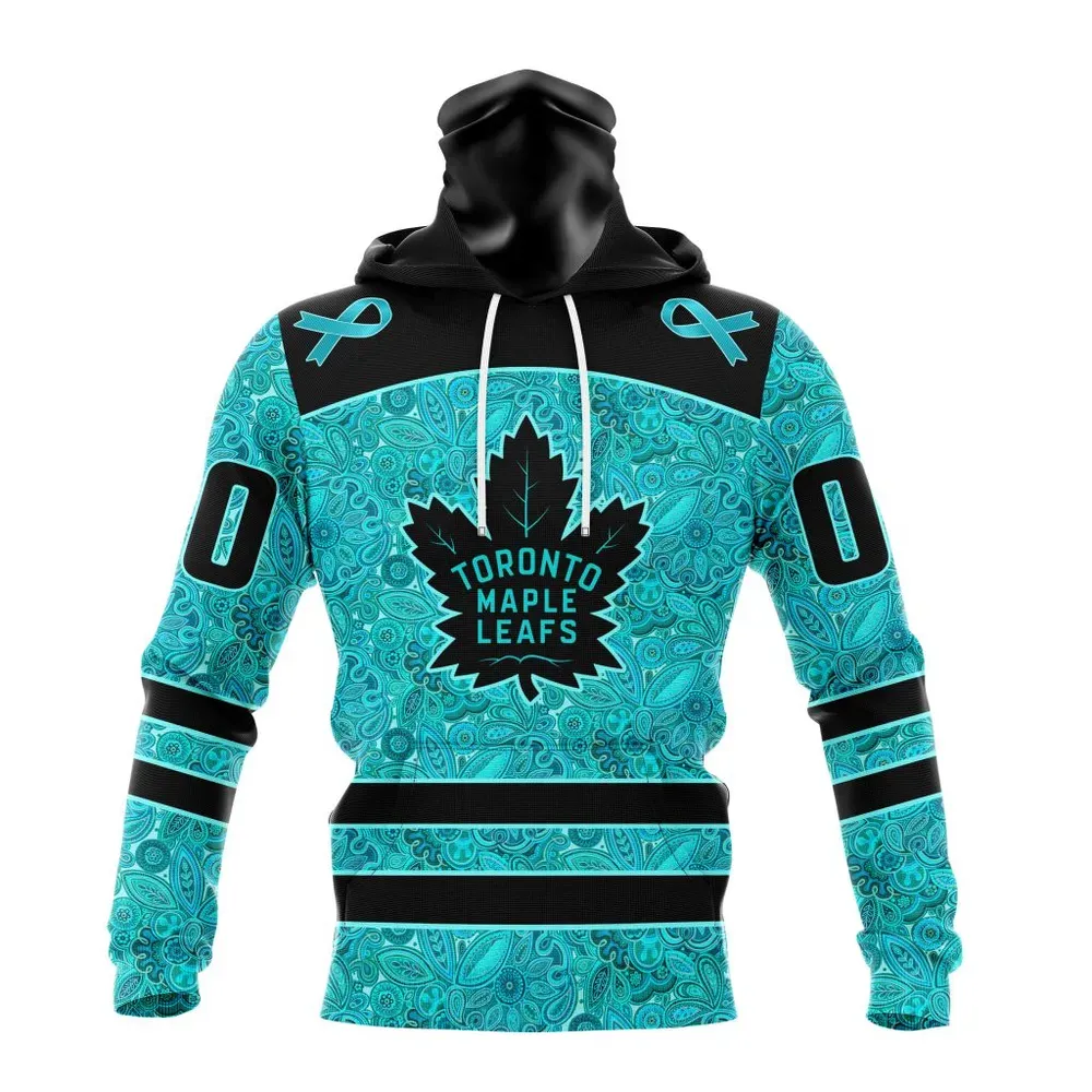 NHL Toronto Maple Leafs Special Design Fight Ovarian Cancer St2201 Mask Hoodie