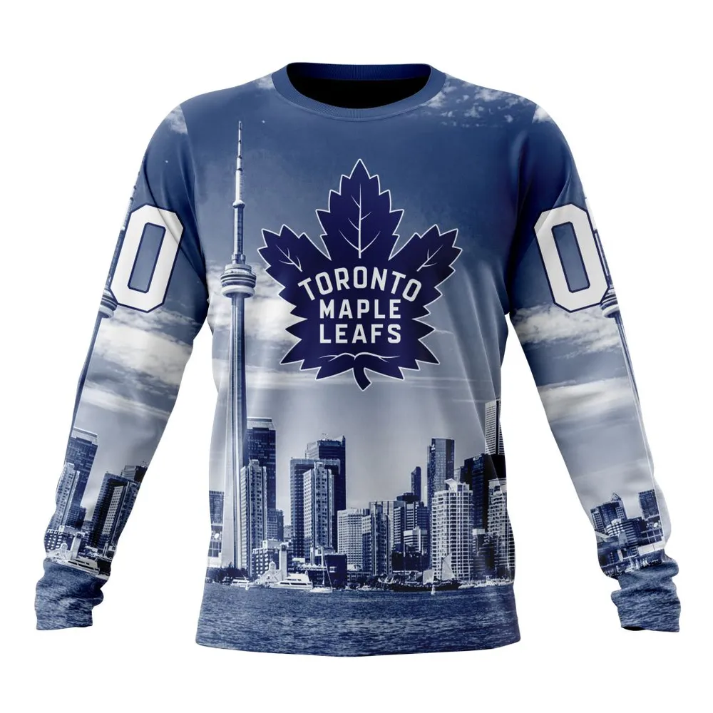 NHL Toronto Maple Leafs Special Design With Cn Tower St2301 Long Sleeved Sweatshirt 