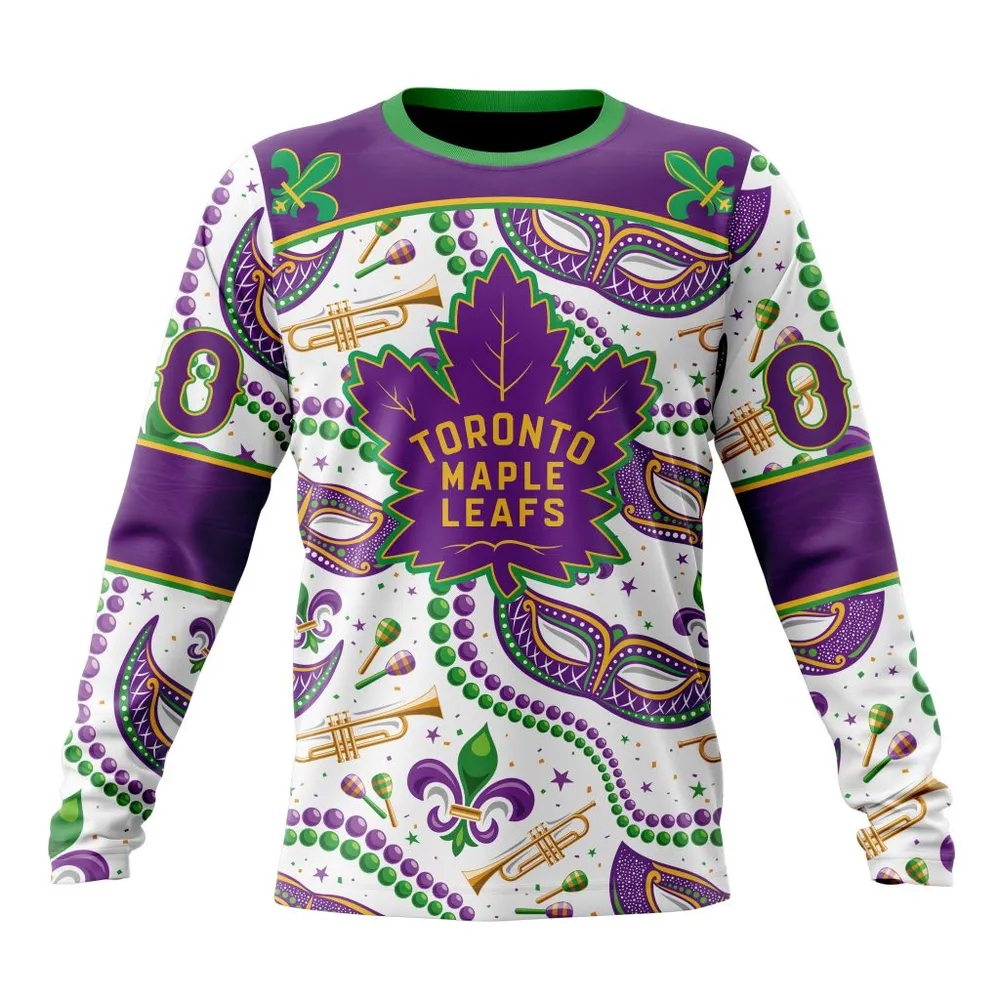 NHL Toronto Maple Leafs Special Mardi Gras Design St2401 Long Sleeved Sweatshirt 