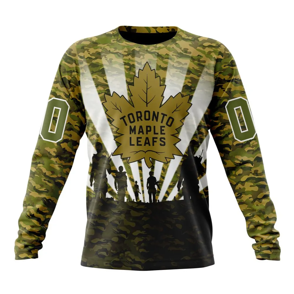 NHL Toronto Maple Leafs Special Military Camo Kits For Veterans Day And Rememberance Day St2201 Long Sleeved Sweatshirt 