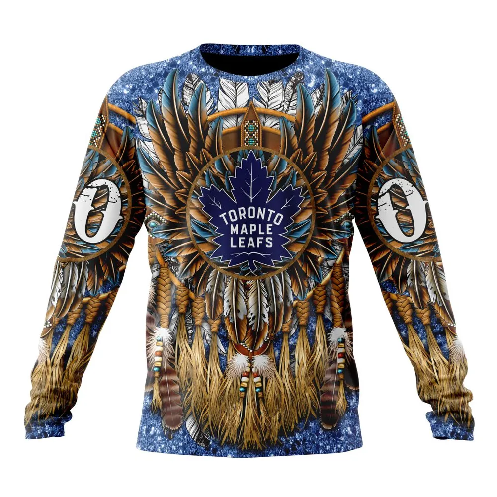 NHL Toronto Maple Leafs Special Native Costume Design St2201 Long Sleeved Sweatshirt 