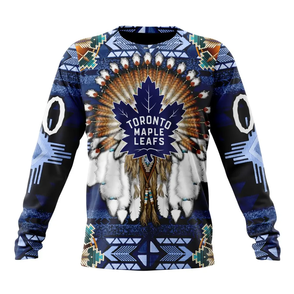 NHL Toronto Maple Leafs Special Native Costume Design St2202 Long Sleeved Sweatshirt 