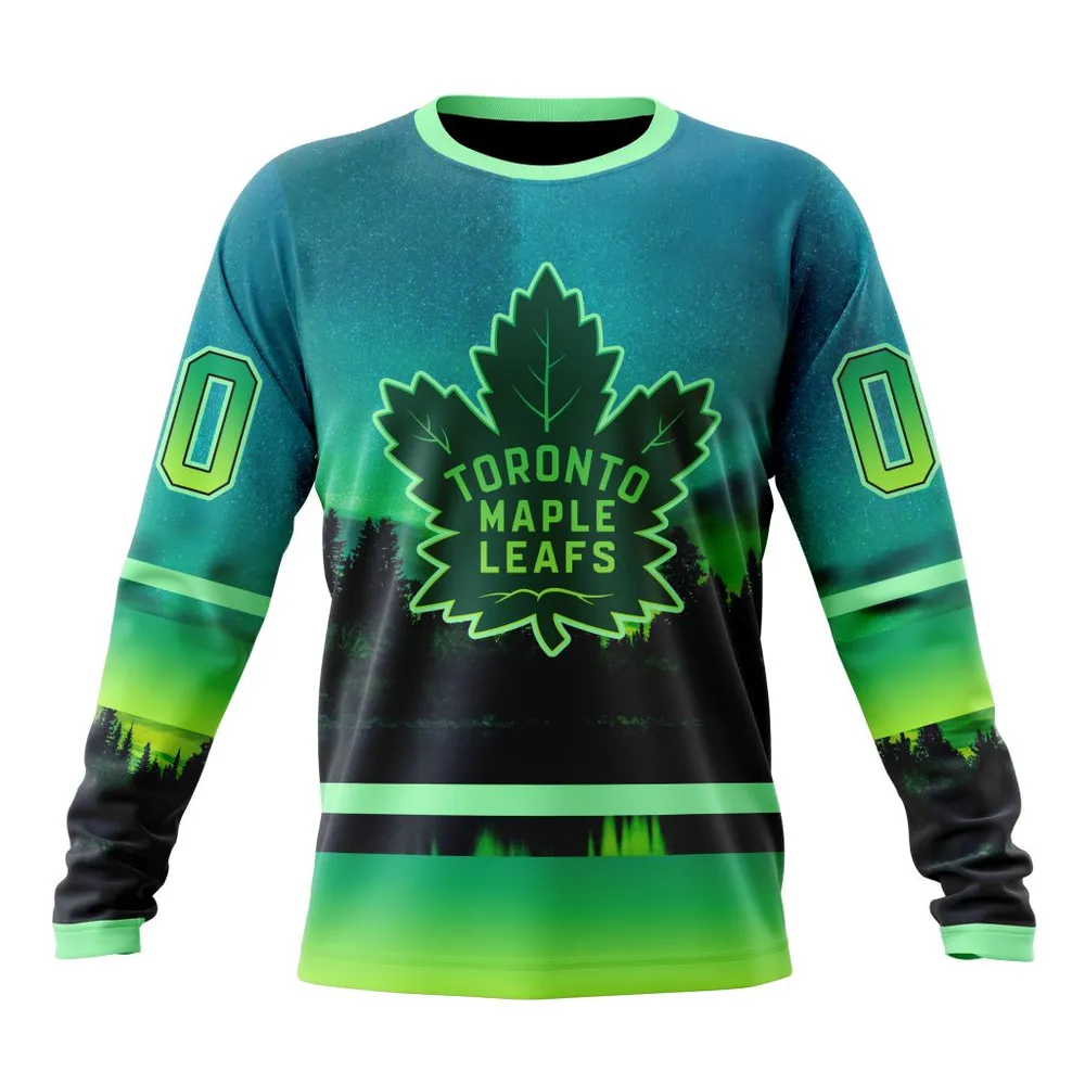 NHL Toronto Maple Leafs Special Northern Lights Design St2302 Long Sleeved Sweatshirt 