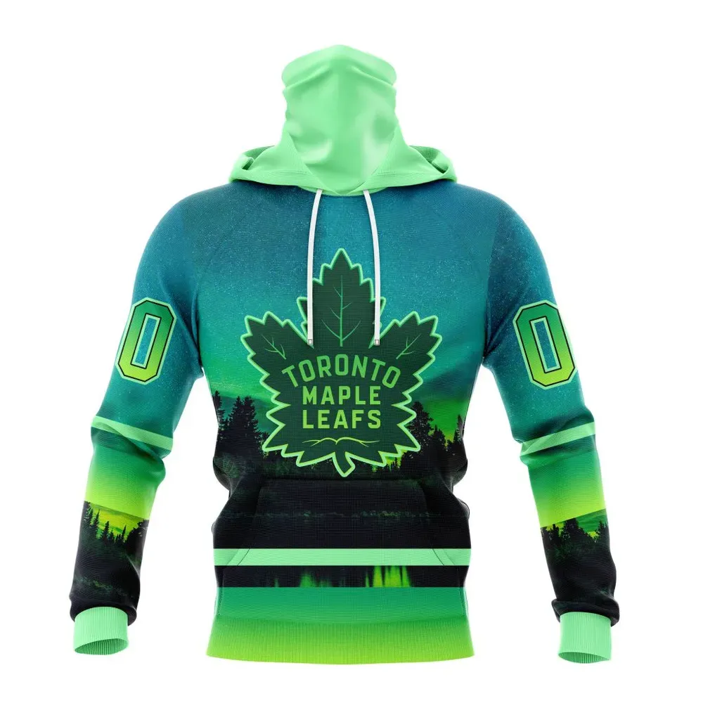 NHL Toronto Maple Leafs Special Northern Lights Design St2302 Mask Hoodie