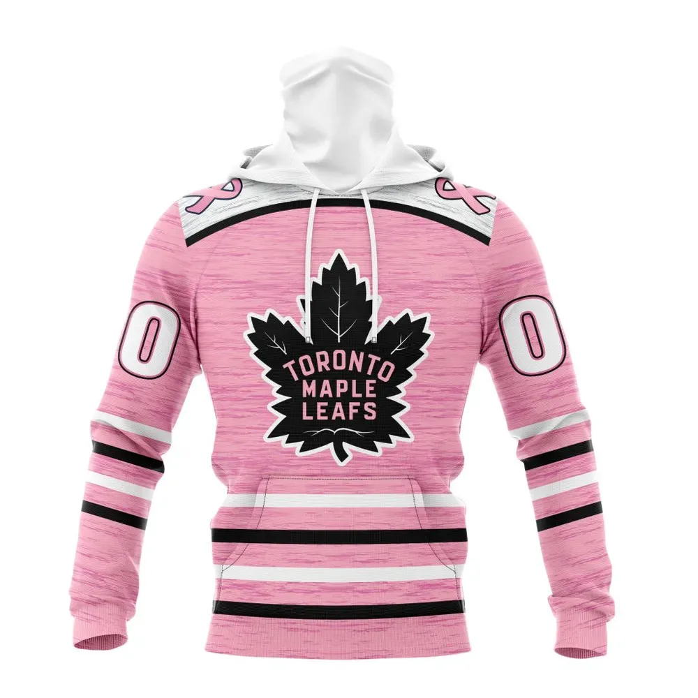 NHL Toronto Maple Leafs Special Pink Fight Breast Cancer Design St2304 Mask Hoodie