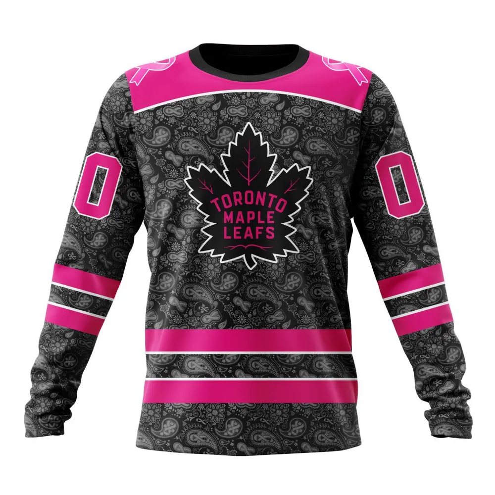 NHL Toronto Maple Leafs Special Pink In The Rink Fight Breast Cancer St2301 Long Sleeved Sweatshirt 