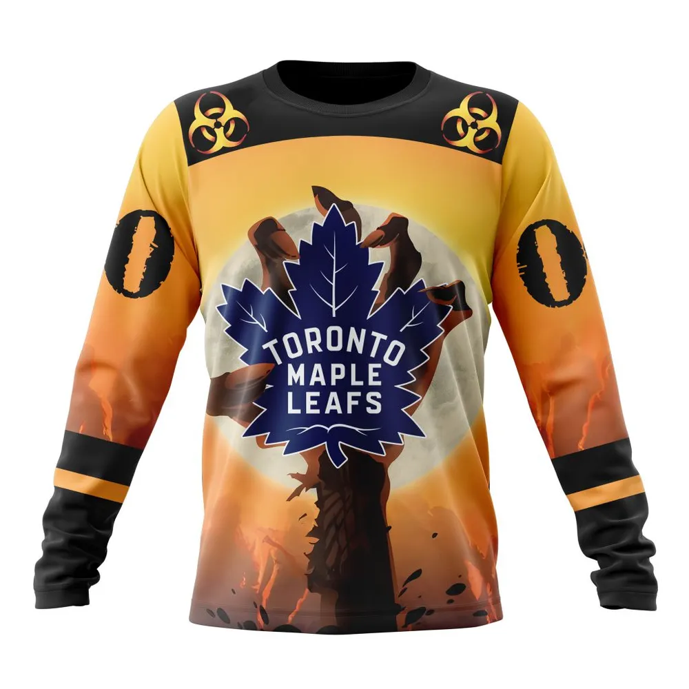 NHL Toronto Maple Leafs Special Zombie Design For Halloween St2305 Long Sleeved Sweatshirt 