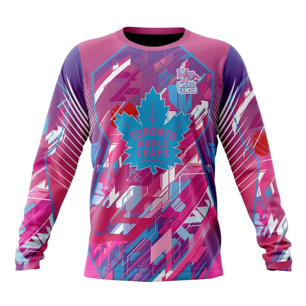 NHL Toronto Maple Leafs | Specialized Design I Pink I Can! Fearless Again Breast Cancer Long Sleeved Sweatshirt 